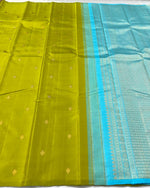 Load image into Gallery viewer, Classic Spring Green &amp; Sky Blue 2gm Zari Elegance Kanchipuram Handloom Silk Saree SS25195
