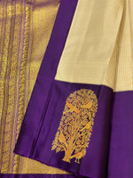 Load image into Gallery viewer, Classic Butter Cream &amp; Violet Meena Butta Kanchipuram Handloom Silk Saree SS26324
