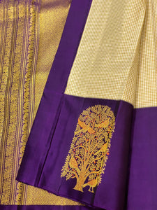 Classic Butter Cream & Violet Meena Butta Kanchipuram Handloom Silk Saree SS26324