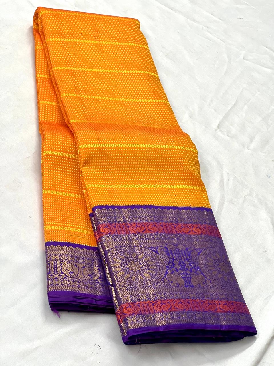 Classic Orange & Purple 2gm Zari Elegance Kanchipuram Handloom Silk Saree SS25251