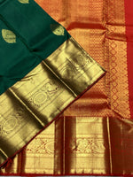 Load image into Gallery viewer, Classic Green &amp; Red 2gm Zari Elegance Kanchipuram Handloom Silk Saree SS24395
