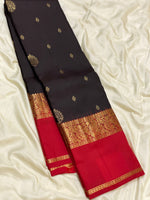 Load image into Gallery viewer, Classic Shadow Black &amp; Brick Red 1gm Zari Elegance Kanchipuram Handloom Silk Saree SS27969
