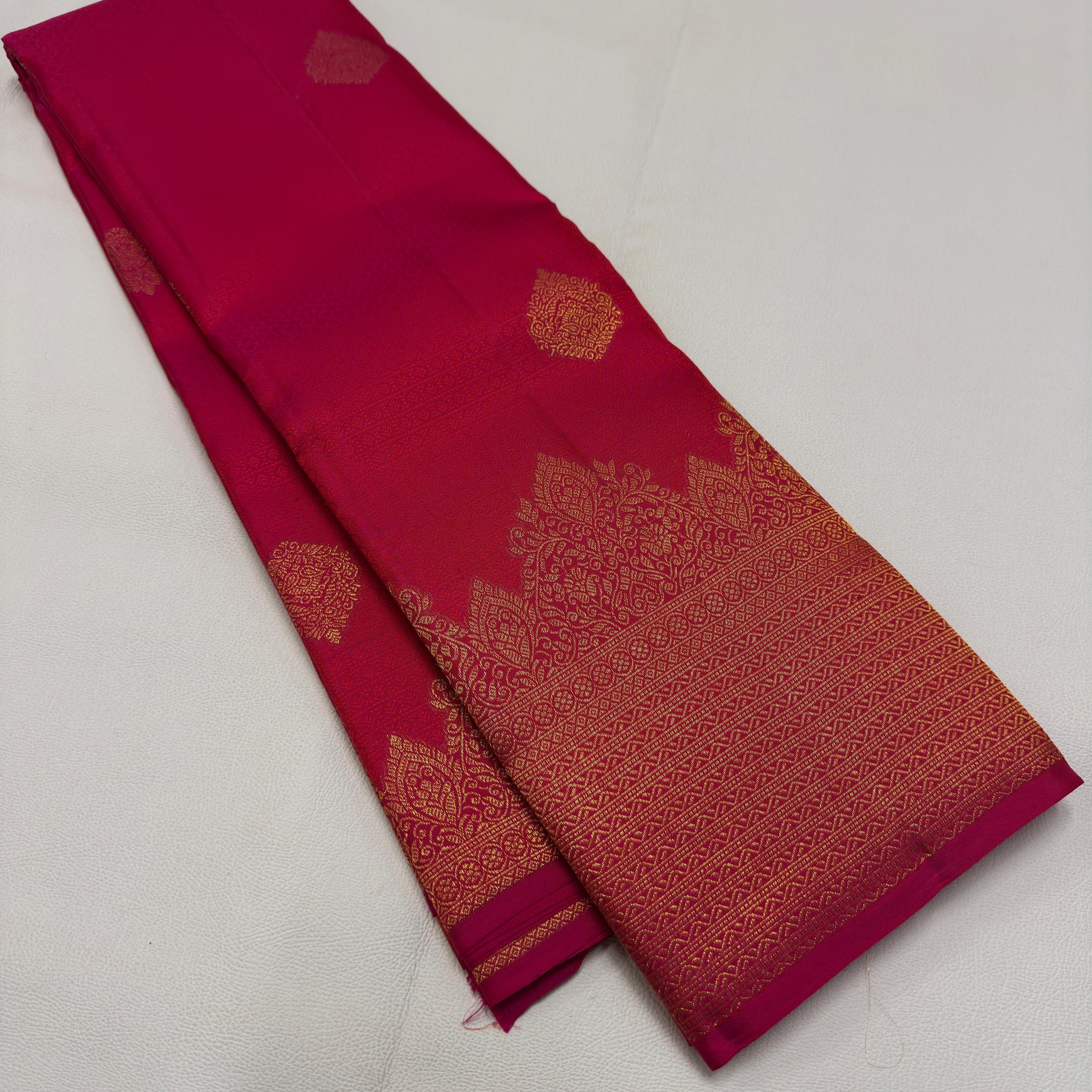 Classic Dark Pink 2gm Zari Temple Bridal Elegance Kanchipuram Handloom Silk Saree SS26588