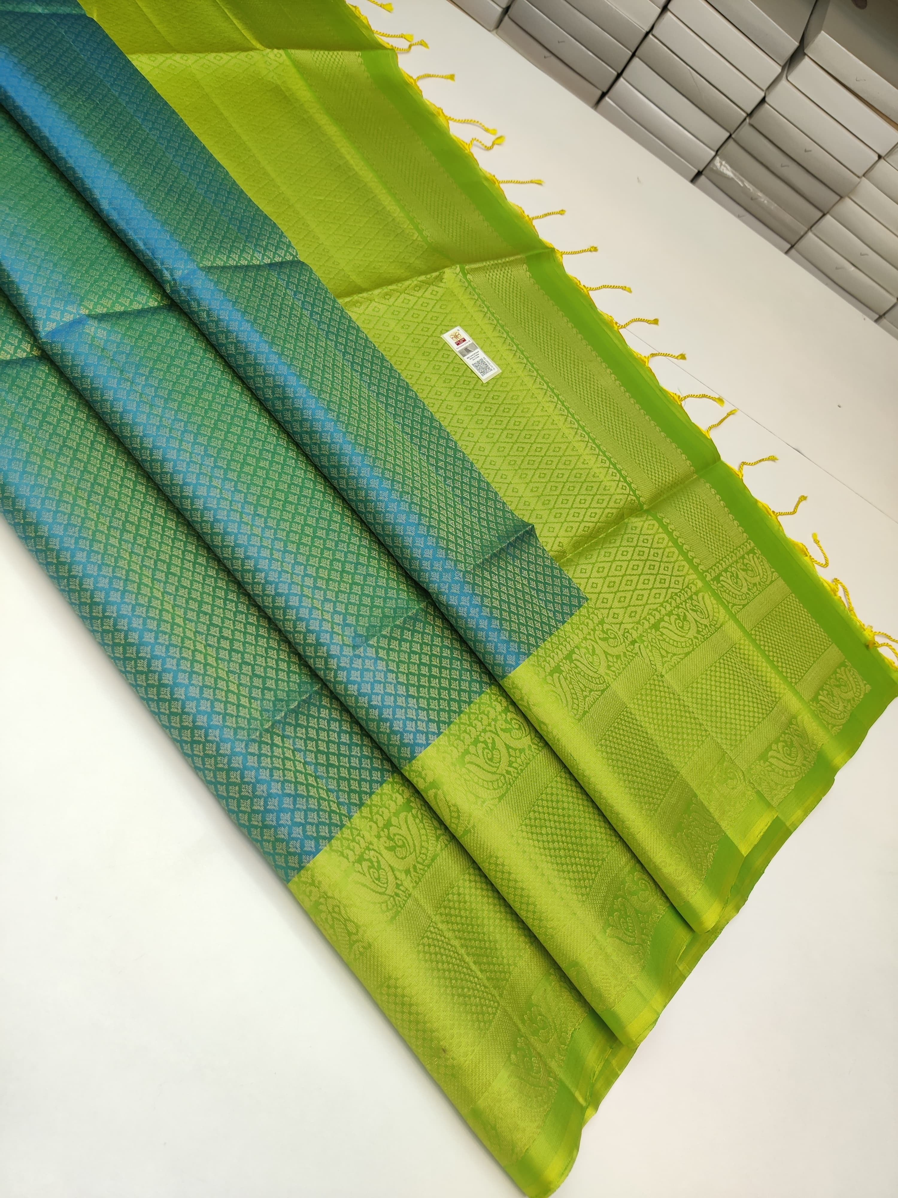 Glow Blue & Lime Green Elegance Handloom Soft Silk Saree SS20513