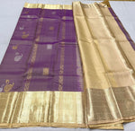 Load image into Gallery viewer, Classic Lavender &amp; Beige Cream 2gm Zari Korvai Elegance Kanjivaram Handloom Silk Saree SS23231
