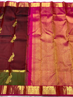 Load image into Gallery viewer, Classic Green &amp; Brown 2gm Zari Elegance Kanchipuram Handloom Silk Saree SS25372
