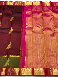 Classic Green & Brown 2gm Zari Elegance Kanchipuram Handloom Silk Saree SS25372