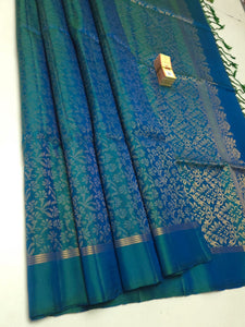 Classic Peacock Blue Elegance Handloom Soft Silk Saree SS26310