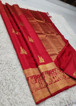 Load image into Gallery viewer, Classic Crimson Red 2gm Zari Bridal Pallakku Designed Elegance Kanjivaram Handloom Silk Saree SS23192
