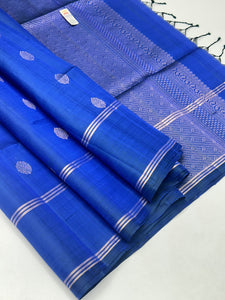 Classic Peacock Blue Elegance Handloom Soft Silk Saree SS24485