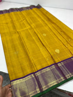 Load image into Gallery viewer, Classic Mustard Yellow &amp; Violet 2gm Zari Kanchipuram Handloom Silk Saree SS25994

