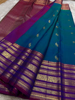 Load image into Gallery viewer, Classic Azure Blue &amp; Dark Wine Pink Kanchipuram Handloom Silk Saree SS26090
