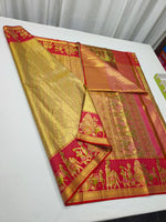 Load image into Gallery viewer, Classic Shimmer Gold &amp; Red Meenakari Bridal Elegance Kanchipuram Handloom Silk Saree SS26899
