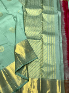 Classic Pastel Green & Chilli Red 2gm Zari Bridal Elegance Kanchipuram Handloom Silk Saree SS24397