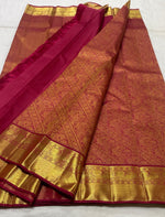 Load image into Gallery viewer, Classic Berry Pink Red 2gm Zari Brocade Bridal Elegance Kanchipuram Handloom Silk Saree SS25734
