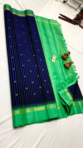 Classic Navy Blue & Sea Green Kanchipuram Handloom Silk Saree SS26049