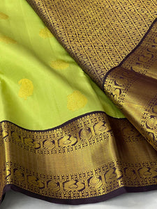 Classic Lime Green & Plum 2gm Zari Bridal Elegance Kanchipuram Handloom Silk Saree SS23932