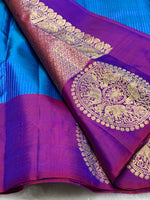 Load image into Gallery viewer, Classic Azure Blue &amp; Purple 2gm Zari Kanchipuram Handloom Silk Saree SS25816

