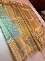 Load image into Gallery viewer, Classic Sea Green &amp; Golden Beige Kanchipuram Handloom Silk Saree SS25858
