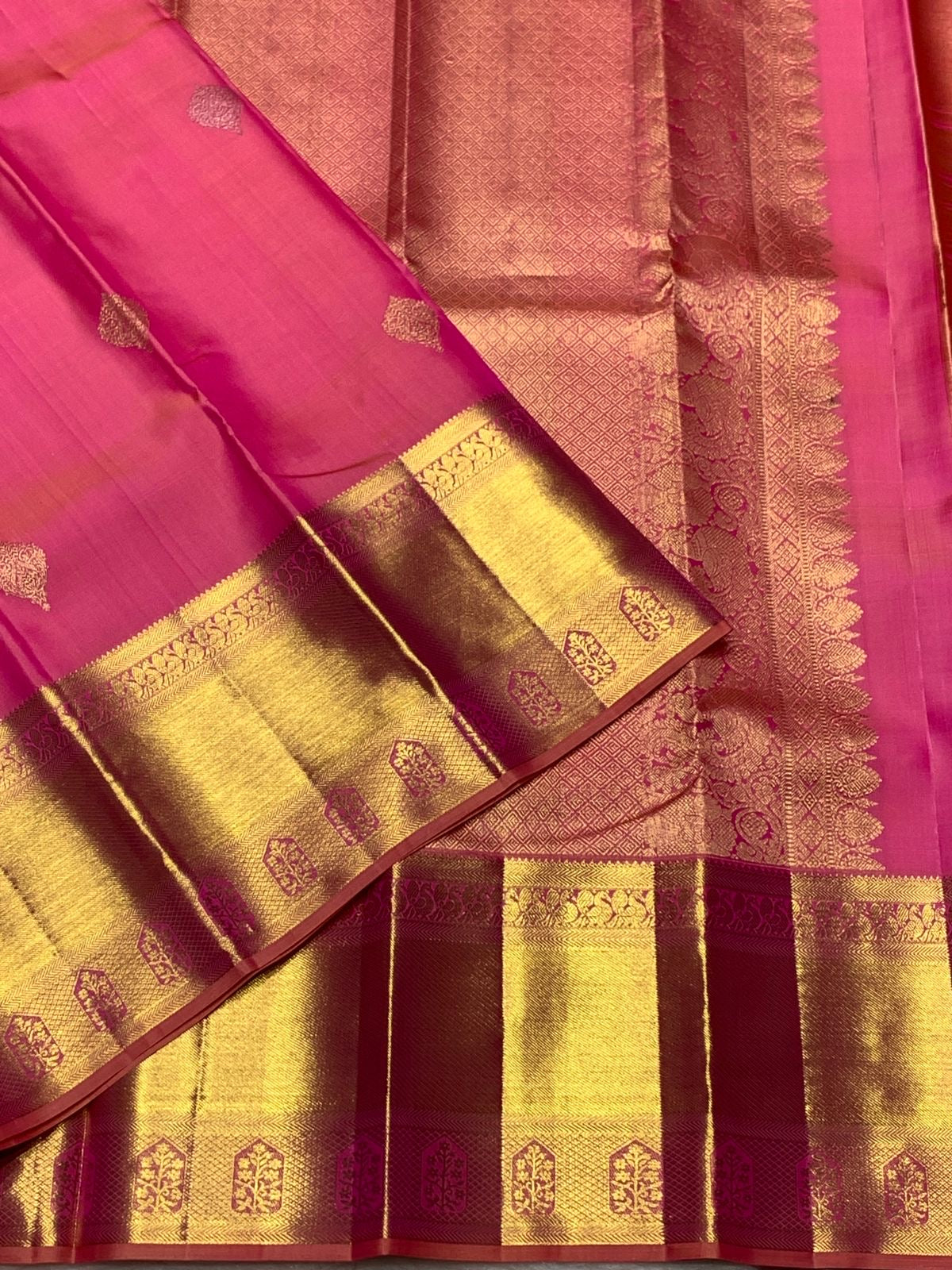 Classic Rose Pink 2gm Zari Bridal Elegance Kanchipuram Handloom Silk Saree SS25570