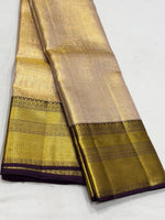 Load image into Gallery viewer, Classic Golden Beige &amp; Aubergine 1gm Zari Bridal Elegance Kanchipuram Handloom Silk Saree SS24112
