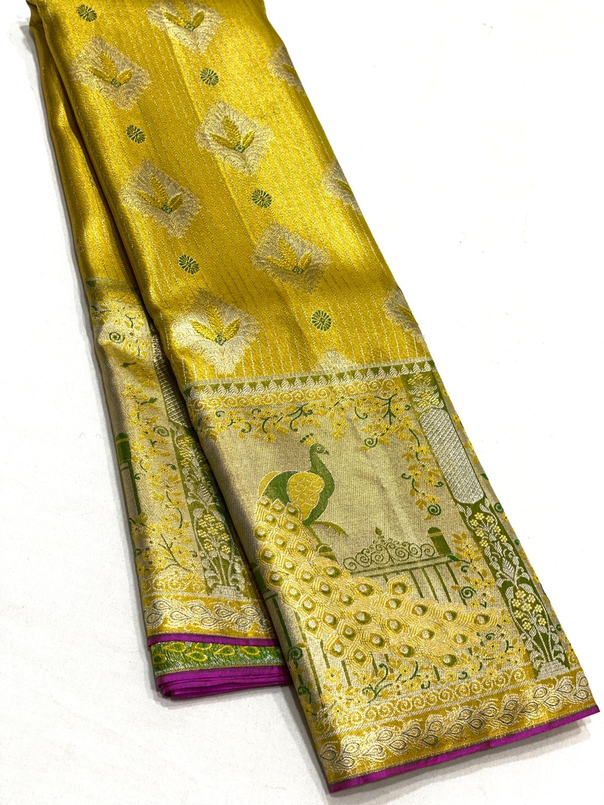 Classic Designer Full Gold 2gm Zari Bridal Elegance Kanchipuram Tissue Handloom Silk Saree SS22236