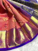 Load image into Gallery viewer, Classic Deep Pink &amp; Robin Blue 2gm Zari Bridal Elegance Kanchipuram Handloom Silk Saree SS27882
