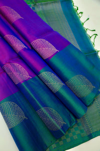 Classic Purple & Peacock Green Elegance Handloom Soft Silk Saree SS24416