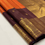 Load image into Gallery viewer, Classic Burnt Orange &amp; Dark Espresso Brown 2gm Zari Vaira Oosi Checks Elegance Kanchipuram Handloom Silk Saree SS27264
