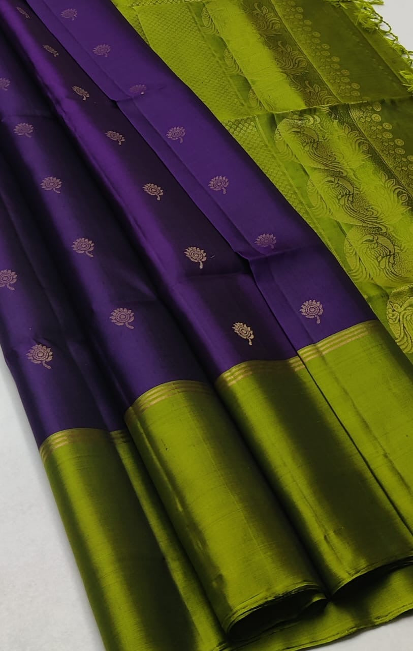 Classic Lavender & Lime Green Elegance Handloom Soft Silk Saree SS23968