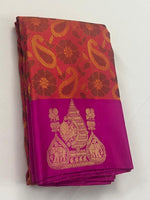 Load image into Gallery viewer, Classic Burnt Orange &amp; Deep Fuchsia Pink 2gm Zari Elegance Kanchipuram Handloom Silk Saree SS27177
