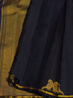 Load image into Gallery viewer, Classic Carbon Black Parrot Butta Small Border 2gm Zari Bridal Elegance Kanchipuram Handloom Silk Saree SS28370
