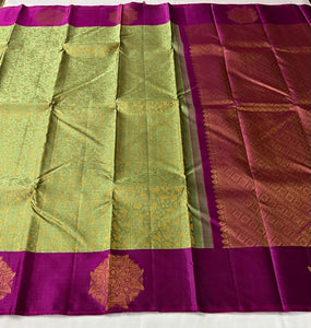 Classic Sage Green & Wine Red 2gm Zari Elegance Kanchipuram Handloom Silk Saree SS24134