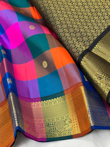 Classic Multi Color 2gm Zari Elegance Kanchipuram Handloom Silk Saree SS24218