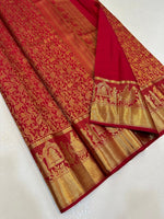 Load image into Gallery viewer, Classic Crimson Red Bridal Elegance Kanchipuram Handloom Silk Saree SS26637
