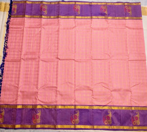 Classic Baby Pink & Royal Blue Elegance Kanchipuram Handloom Silk Saree SS25495
