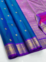 Load image into Gallery viewer, Classic Azure Blue &amp; Purple 2gm Zari Elegance Kanchipuram Handloom Silk Saree SS23752
