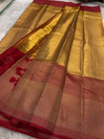 Load image into Gallery viewer, Jyothika inspired Gold &amp; Red 2gm Zari Bridal Elegance Kanchipuram Handloom Silk Saree SS24231
