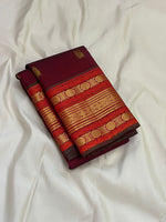 Load image into Gallery viewer, Classic Garnet Red &amp; Orange 1gm Zari Vintage Elegance Kanchipuram Handloom Silk Saree SS26992
