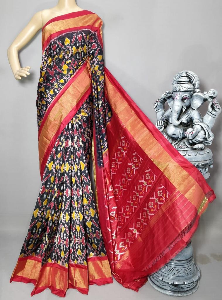 Shadow Black & French Rose Ikkat Elegance Handloom Soft Silk Saree SS23109