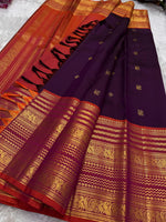 Load image into Gallery viewer, Classic Plum &amp; Orange Bridal Elegance Kanchipuram Handloom Silk Saree SS27254
