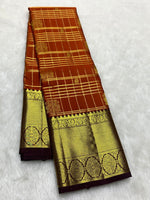 Load image into Gallery viewer, Classic Burnt Orange &amp; Coffee Brown 2gm Zari Elegance Kanchipuram Handloom Silk Saree SS27502
