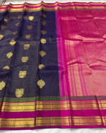 Load image into Gallery viewer, Classic Navy Blue &amp; Pink 2gm Zari Kanchipuram Handloom Silk Saree SS25845
