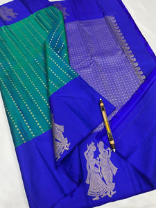 Classic Peacock Green & Royal Blue Kanchipuram Handloom Silk Saree SS26035
