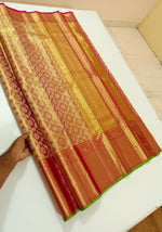 Load image into Gallery viewer, Classic Gold &amp; Red Elegance Kanchipuram Handloom Silk Saree SS24819
