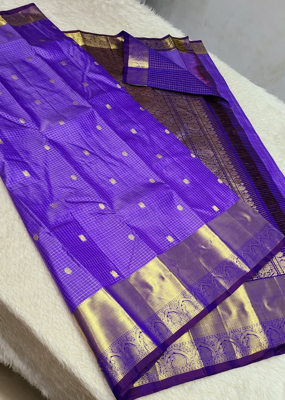 Classic Cornflower Blue 2gm Zari Kanchipuram Handloom Silk Saree SS26369