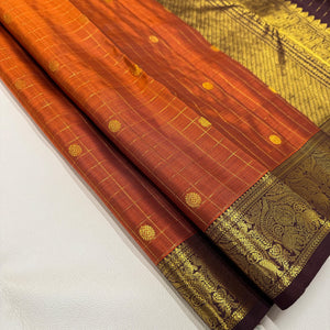 Classic Mustard & Coffee Brown 2gm Zari Bridal Elegance Kanchipuram Handloom Silk Saree SS25936