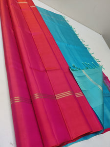 Classic Deep Pink & Sky Blue Elegance Plain Handloom Soft Silk Saree SS24079