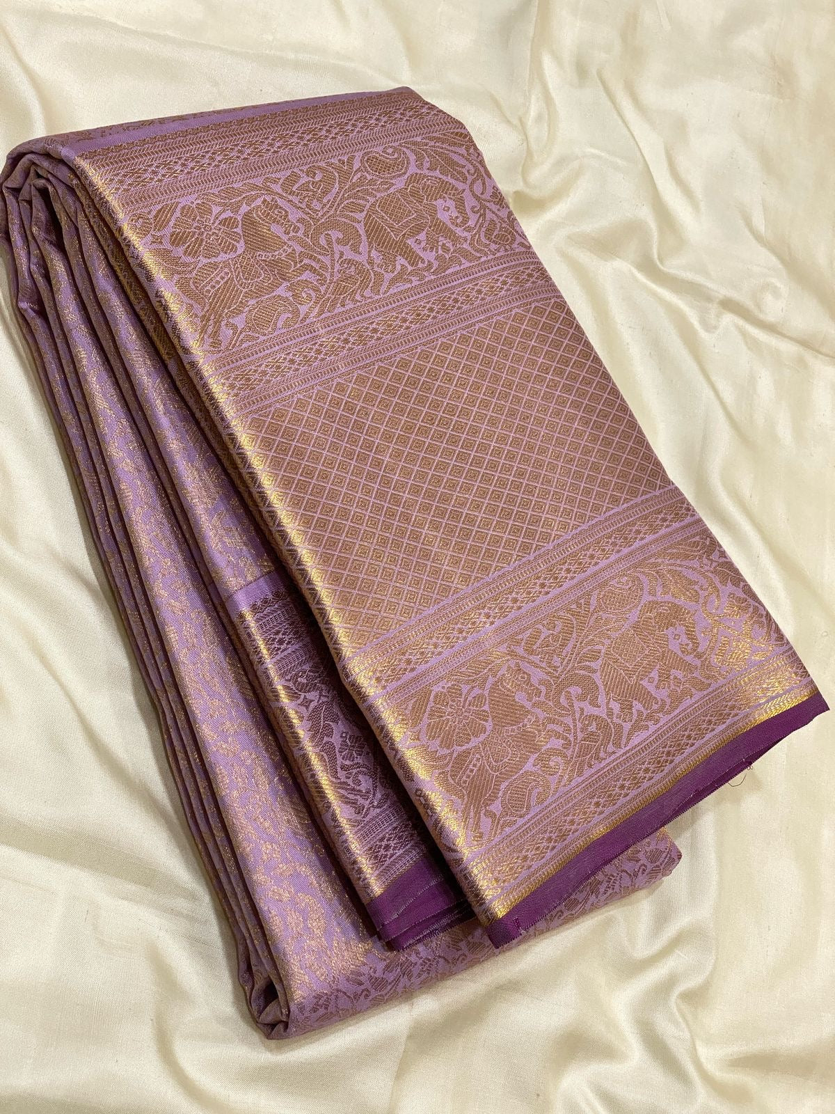 Shimmer Lavender Mauve Brocade 2gm Zari Bridal Elegance Kanchipuram Handloom Silk Saree SS24377