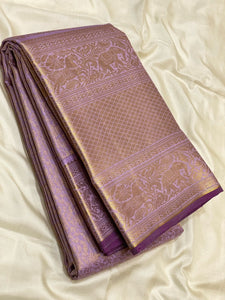 Shimmer Lavender Mauve Brocade 2gm Zari Bridal Elegance Kanchipuram Handloom Silk Saree SS24377